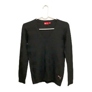 Vintage Puma Women’s V Neck Wool Blend Sweater Black Size S